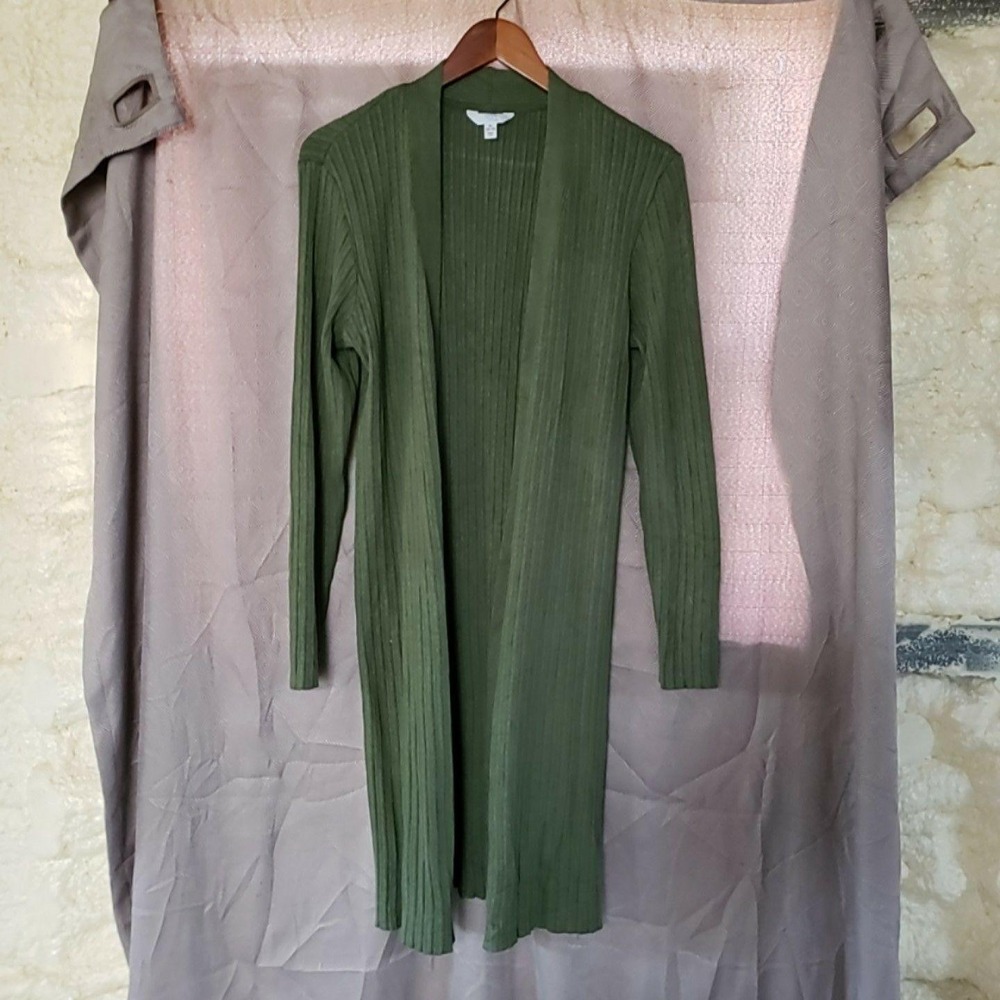 Time And Tru Cardigan Sweater Womens XL Green Crew Neck Long Open Front Knit